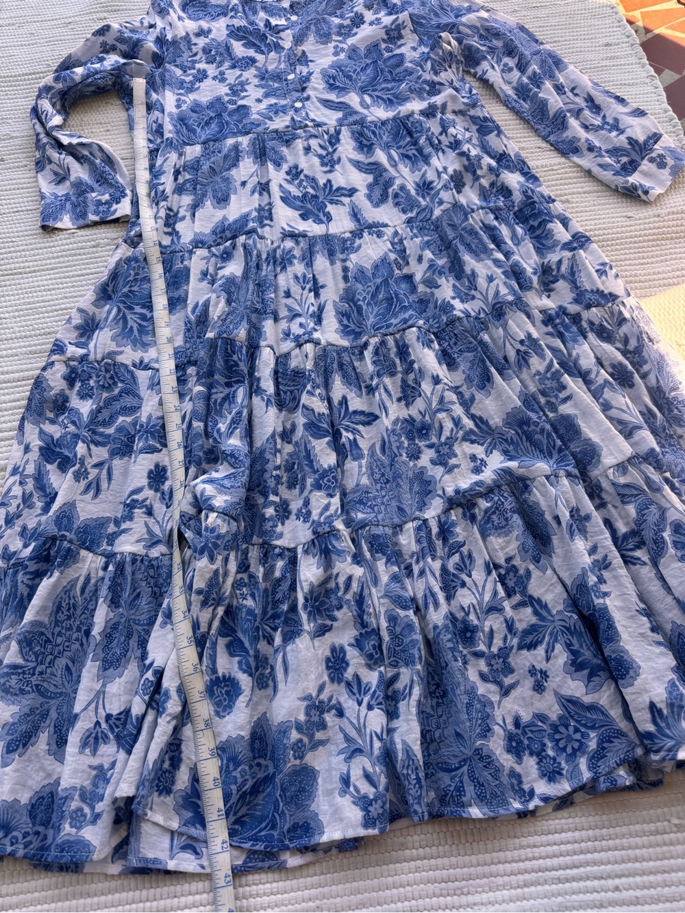 Choklate Paris Blue Floral Tiered Maxi Dress XL Silk Blend Cottagecore - Picture 3 of 12